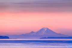 The Puget Sound at sunrise with Mount Rainier in the background, Washington, USA