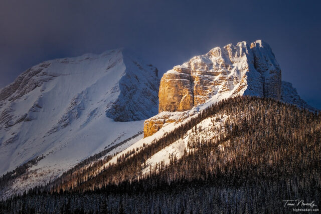 Majestic winter mountain at sunset, Kananaskis, Alberta, Canada