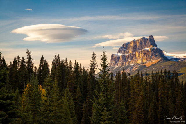Castle Mountain in Banff National Park, Canada with a spectacular lenticular cloud