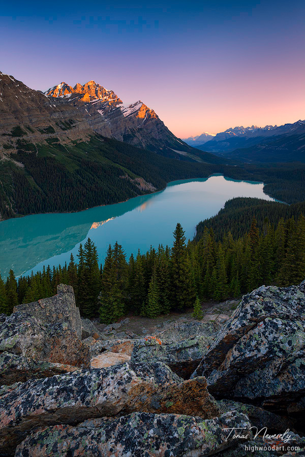 Sunrise at Peyto Lake, along the Icefields Parkway in Banff National Park, Alberta, Canada