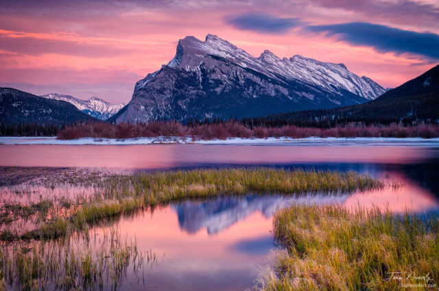 Evening light at Vermillion Lakes and Mount Rundle in Banff National Park, Canada