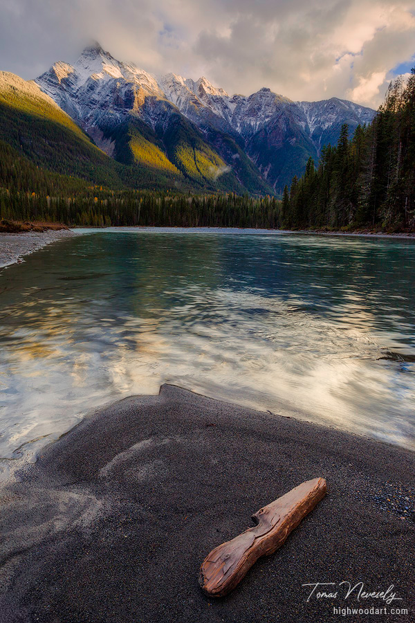 Mountain River in the Canadian Rocky Mountains, British Columbia, Canada in later afternoon light.