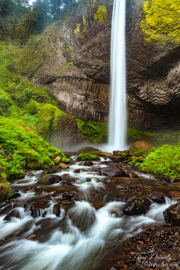 Latourell Falls and stream in the Columbia River Gorge, Portland, Oregon